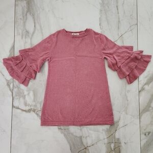 Vierra Rose pink knit dress with ruffle sleeves, size 6.  Runs a little short, b
